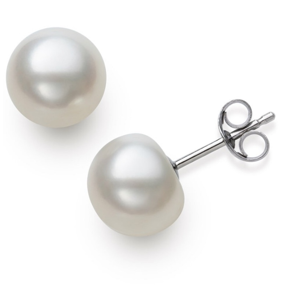 Cultured Freshwater Button Pearl Stud Earrings - White